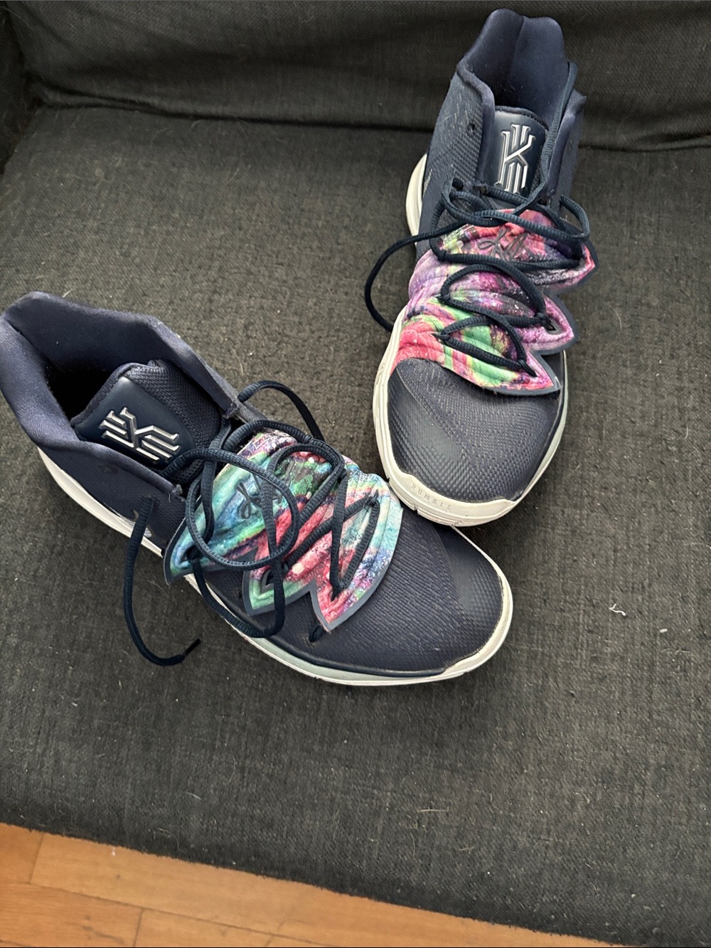 Nike Women's Navy Basketball Sneakers with Multicolor Tie-Dye Tongue
